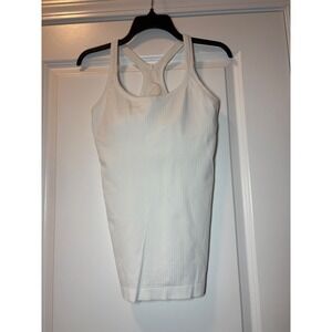 Lululemon Ebb to Street Tank Top White Ribbed Racerback Shelf Bra-Size 8